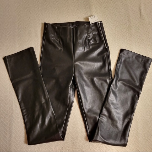 Long Length, High Waist Faux Leather Slit Ankle Zara Pants - Picture 11 of 12